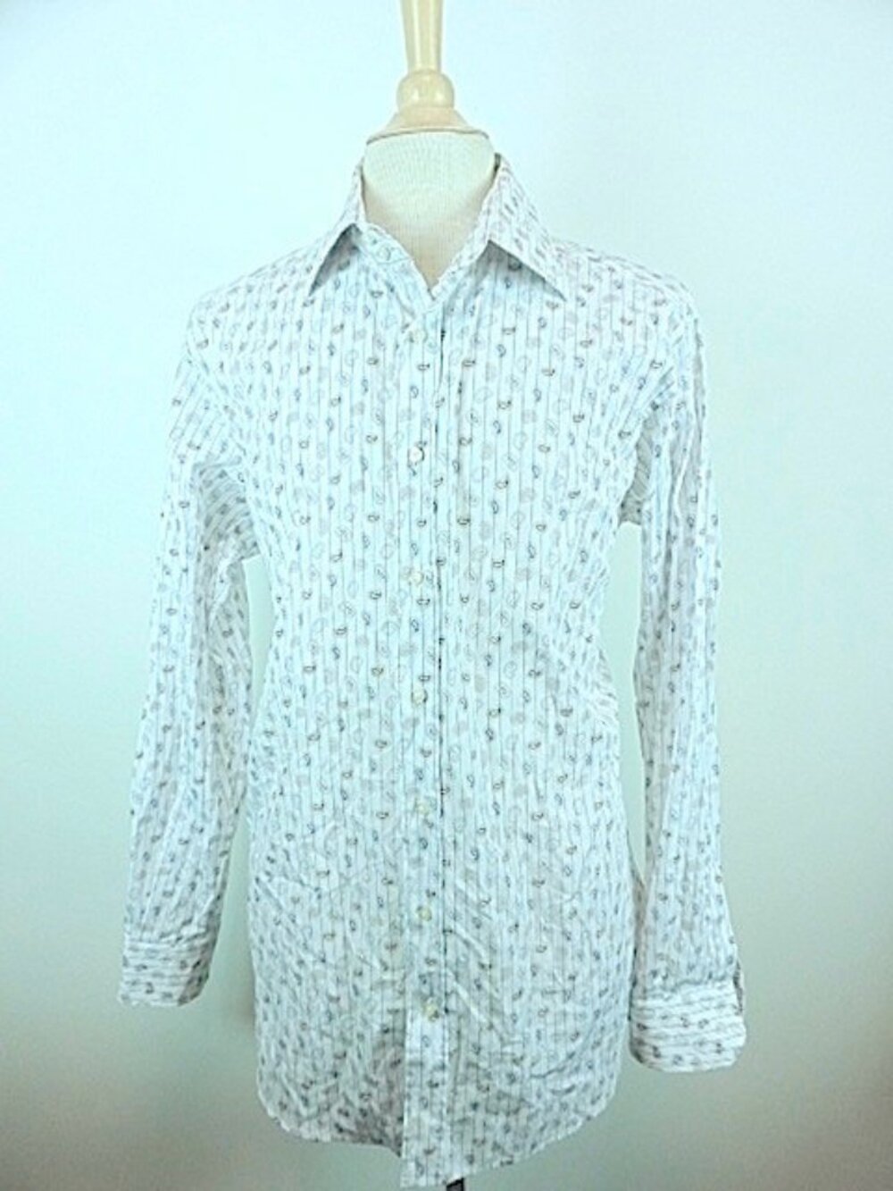 ETRO MILANO ITALY WHITE PAISLEY STRIPE cotton dress shirt i44 xl